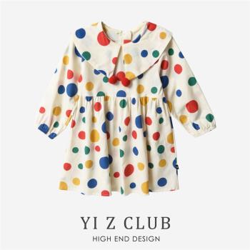 Yi Z CLUB 公主夢幻波點印花絨球飾娃娃領連衣裙子春夏女童裝0.11