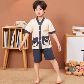 純棉大童夏季小男孩日式和服睡衣