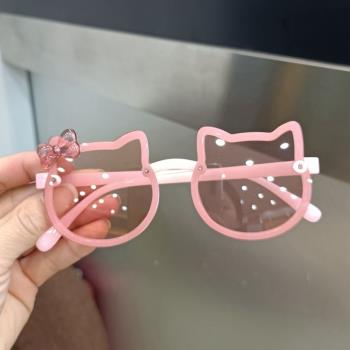 兒童太陽鏡墨鏡潮寶寶女童可愛貓耳卡通眼鏡潮流2023新款防紫外線