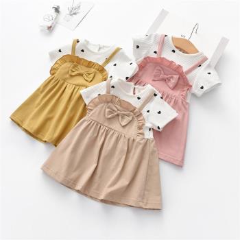 可愛夏季純棉寶寶假兩件裙子童裝