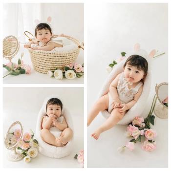 百天照蕾絲紗裙兔寶寶兒童攝影