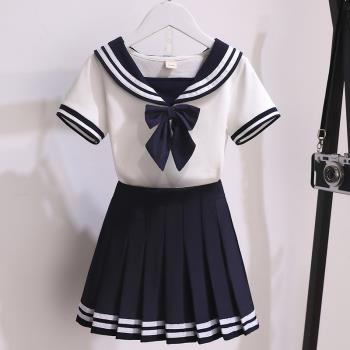 女童海軍風套裝裙夏裝洋氣兒童半身裙jk兩件套制服女孩夏季學院風