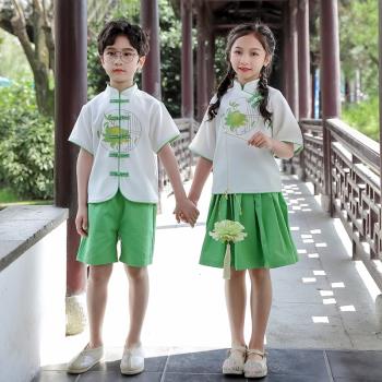 漢服男童中國風寶寶夏裝女童薄款唐裝演出服兒童古裝演出服兩件套