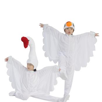 新款白色小天鵝演出服黑色仙鶴幼兒童學生動物造型親子舞蹈表演服