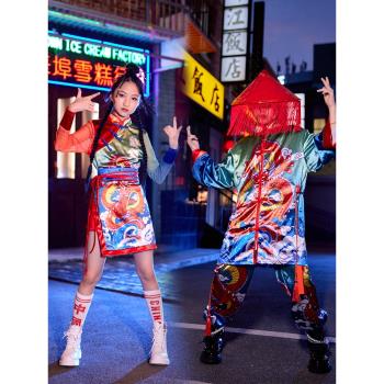 復古中國風旗袍爵士舞兒童演出服