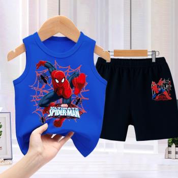 蜘蛛俠男童運動套裝夏季男孩寶寶時尚小背心兒童無袖衫短褲兩件套