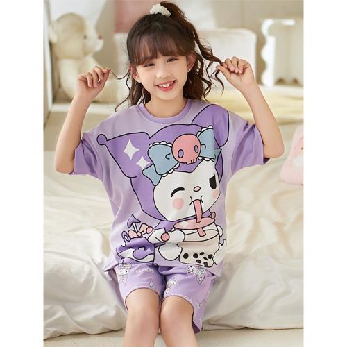 女童睡衣夏季純棉庫洛米兒童短袖薄款套裝中大童親子母女孩家居服