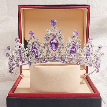 兒童公主紫色演出走秀水晶皇冠