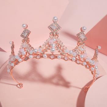 兒童公主生日水晶粉色演出皇冠