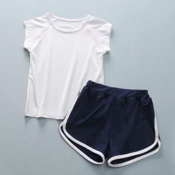 女童速干衣運動套裝2023夏季網紅洋氣跑步男女孩短袖短褲兩件套潮