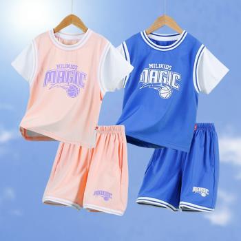 夏季兒童籃球服2023新款中大童運動短袖套裝套裝男女童夏裝兩件套