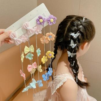 彩色花朵蝴蝶結編發鏈珍珠蝴蝶發鏈兒童女童韓國寶寶發夾夏天發飾