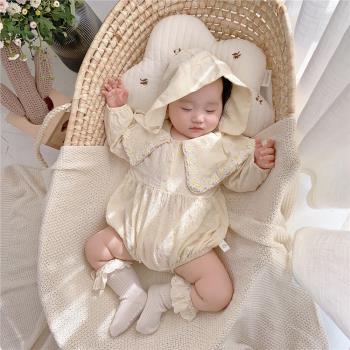 嬰童小雛菊哈衣2023春秋裝女寶寶方領洋氣公主長袖純棉三角包屁衣