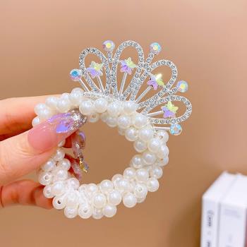 皇冠珍珠發圈公主扎丸子頭兒童女童可愛發繩頭繩水晶新款發飾頭飾