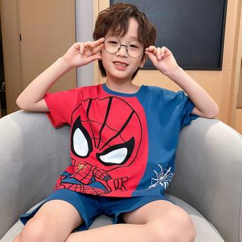 蜘蛛俠男童睡衣夏季薄款純棉短袖空調服兒童新款小孩可外穿家居服