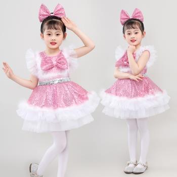 兒童亮片粉色可愛蓬蓬紗裙演出服