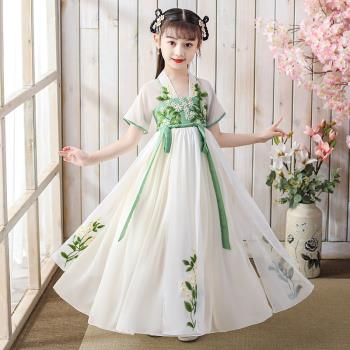 女童夏裝連衣裙2023新款中國風漢服兒童超仙古裝唐裝女孩古風襦裙