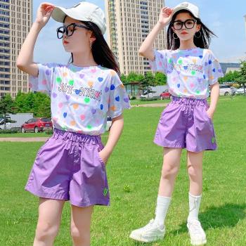 網紅女童夏季套裝時髦衣服短袖