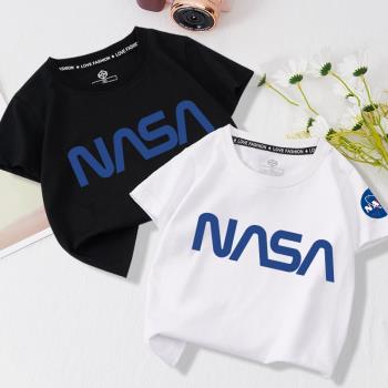 NASA夏季短袖純棉中大童字母t恤