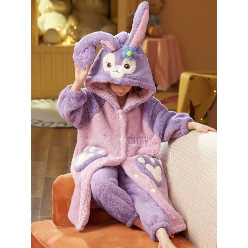 兒童睡衣秋冬季親子母女加厚法蘭絨長款睡袍套裝女童珊瑚絨家居服