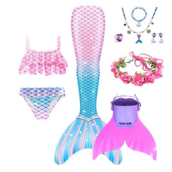 夏季兒童彩虹美人魚泳衣人魚尾巴cosplay服裝公主比基尼泳裝女童