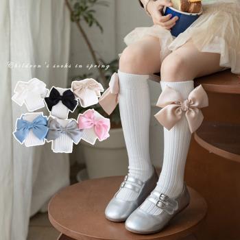 春季蝴蝶結韓國公主女寶寶長筒襪