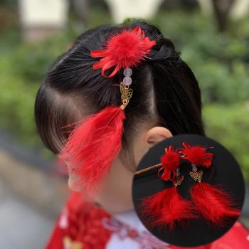 中國風蝴蝶兒童羽毛流蘇配飾漢服