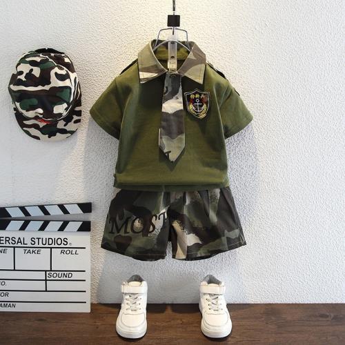兒童迷彩服套裝男童2023夏季新款女童夏令營軍裝特種兵短袖演出服