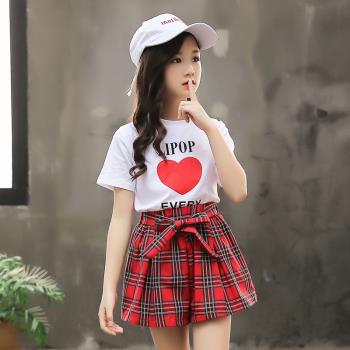 韓版時髦短袖小女孩兩件套童裝
