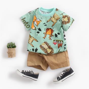 嬰兒套裝夏季男寶寶卡通短袖T恤+短褲韓版童裝兩件 ins兒童衣服