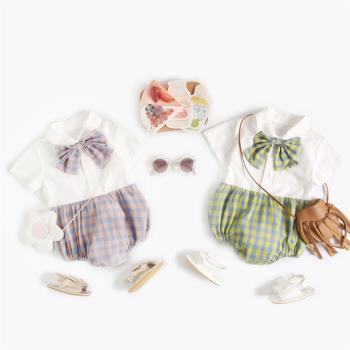 JK格子學院制服短袖嬰兒連體衣
