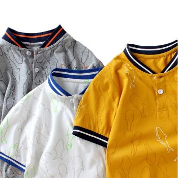 夏季V領短袖polo衫鯊魚衣服童裝