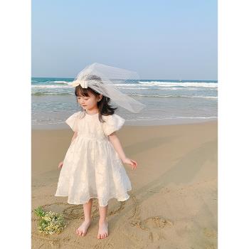 夏季白色禮服兒童洋氣短袖公主裙