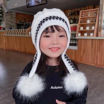 韓系冬季護耳加絨滑雪大毛球帽子