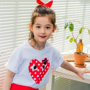 韓國進口童裝正品C.L PLUS2018新夏女中大童可愛卡通桃心短袖T恤
