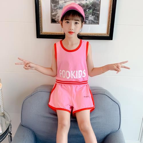 女童套裝夏季新款薄款純棉背心球服套裝兒童女學生運動套裝兩件套