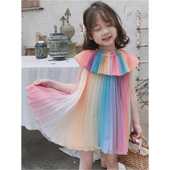 童裝彩虹褶皺洋氣網紅裙子