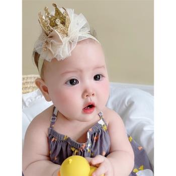 女寶寶生日立體皇冠金色公主發帶