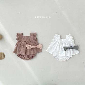 韓版女童嬰幼兒寶寶花邊背心面包褲兩件套ins夏款新生兒飛袖套裝6