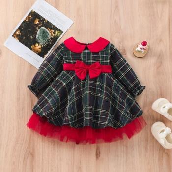 Baby 1-7Y Christmas Girls Red Dress Kid Toddler Girl Plaid