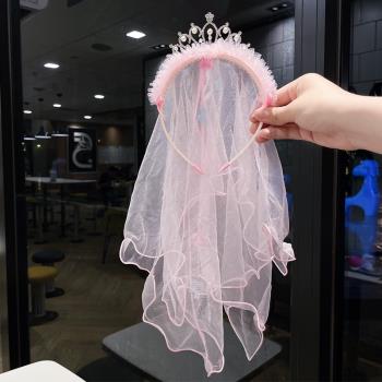 韓式新款超仙兒童頭飾公主長款皇冠發箍小女孩女童網紗頭箍發飾品