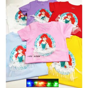 夏裝兒童美人魚公主發光t恤女童閃燈短袖寶寶帶燈的衣服亮燈短袖5