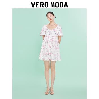 Vero Moda奧萊2022夏季新款時尚甜美碎花泡泡袖可愛娃娃連衣裙子