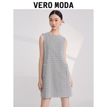 Vero Moda奧萊2022夏季新款時尚通勤OL字母簡約無袖短款連衣裙子