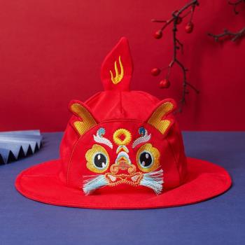 中國風嬰兒紅色帽子春夏季可愛虎頭帽兒童男女寶寶百天周歲帽棉款