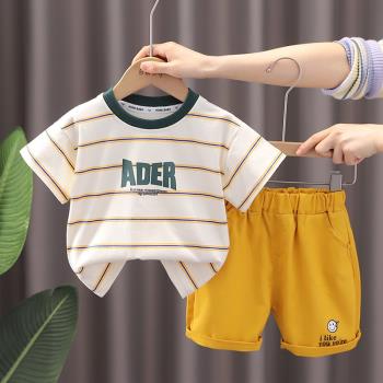 寶寶夏季純棉短袖套裝運動洋氣中小童網紅男童男孩帥氣嬰兒衣服潮