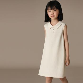 童裝夏季新款女童Polo翻領針織t恤寶寶華夫格套頭無袖連衣裙簡約