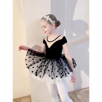 純棉兒童舞蹈服夏季短袖女童練功服套裝考級服黑色芭蕾舞裙中國舞