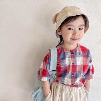 夏季韓版麻棉短袖襯衫童裝