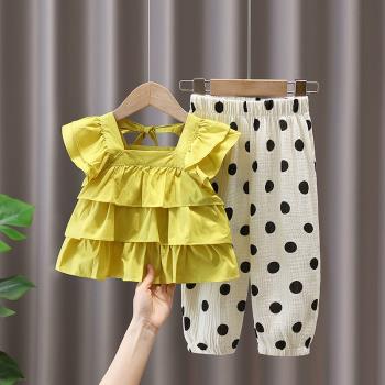女童裝洋氣時髦夏款套裝2023新款兒童夏裝寶寶夏季衣服薄款兩件套